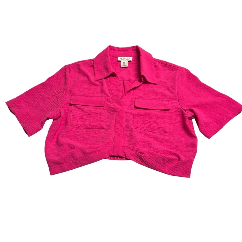 RACHEL ZOE Hot Pink Cropped Blouse Top | Small - Picture 2 of 8
